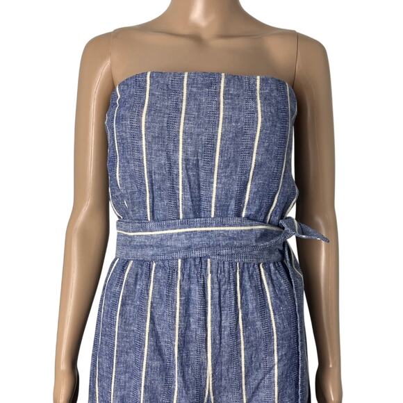 Alice + Olivia Lucie Striped Chambray Strapless Wide Leg Jumpsuit - Picture 6 of 13